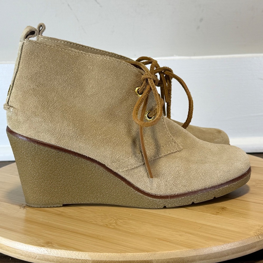 Sperry Top-Sider Wedge Chukkas Women 6.5 Tan Suede Lace Up Coastal Preppy Fall